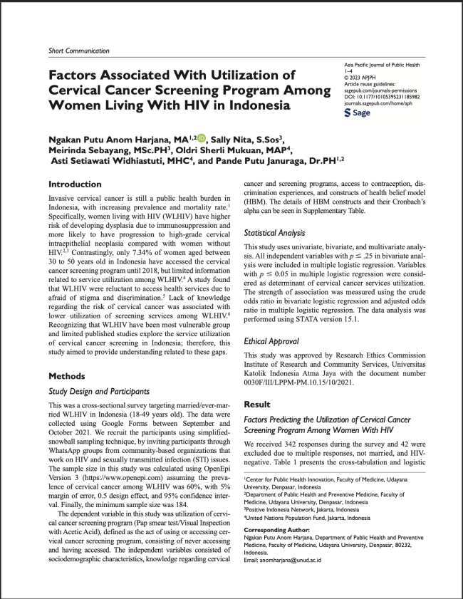 Factors Associated With Utilization of Cervical Cancer Screening Program Among Women Living With HIV in Indonesia